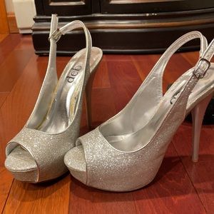 Silver stiletto platform heels